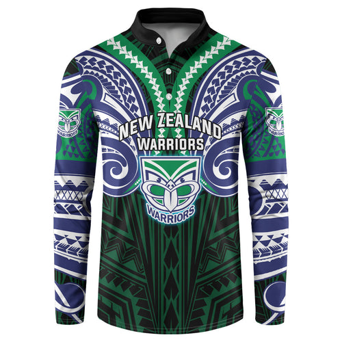 Custom New Zealand Warriors Button Sweatshirt Maori Warrior Polynesia Islander Rugby Mascot