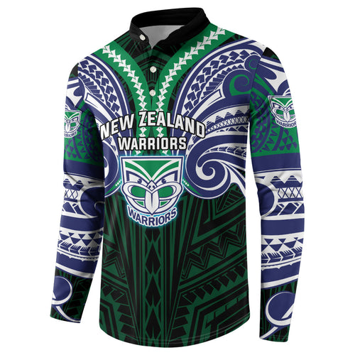 Custom New Zealand Warriors Button Sweatshirt Maori Warrior Polynesia Islander Rugby Mascot