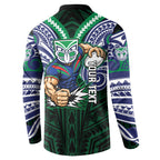 Custom New Zealand Warriors Button Sweatshirt Maori Warrior Polynesia Islander Rugby Mascot
