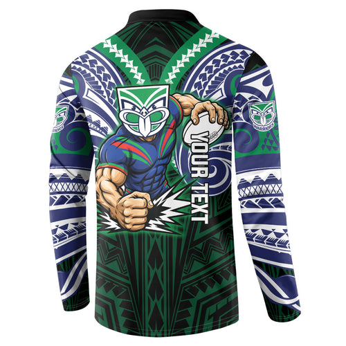 Custom New Zealand Warriors Button Sweatshirt Maori Warrior Polynesia Islander Rugby Mascot