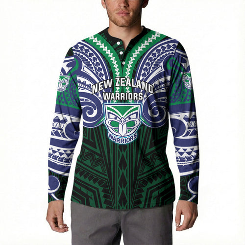 Custom New Zealand Warriors Button Sweatshirt Maori Warrior Polynesia Islander Rugby Mascot