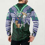 Custom New Zealand Warriors Button Sweatshirt Maori Warrior Polynesia Islander Rugby Mascot
