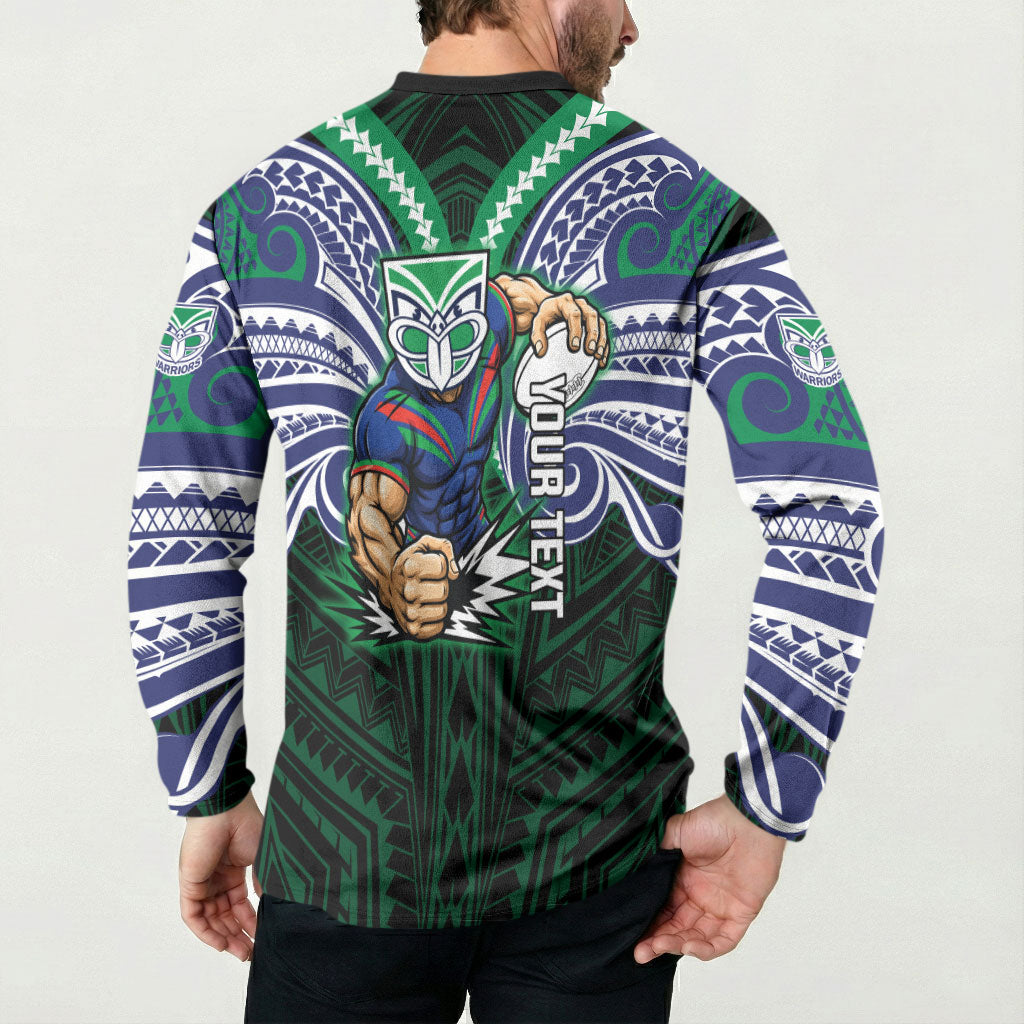 Custom New Zealand Warriors Button Sweatshirt Maori Warrior Polynesia Islander Rugby Mascot