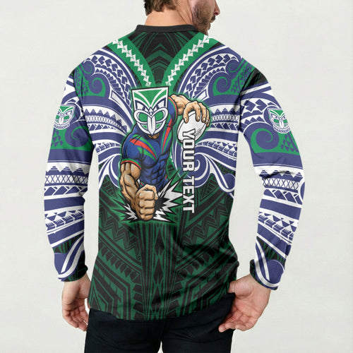 Custom New Zealand Warriors Button Sweatshirt Maori Warrior Polynesia Islander Rugby Mascot