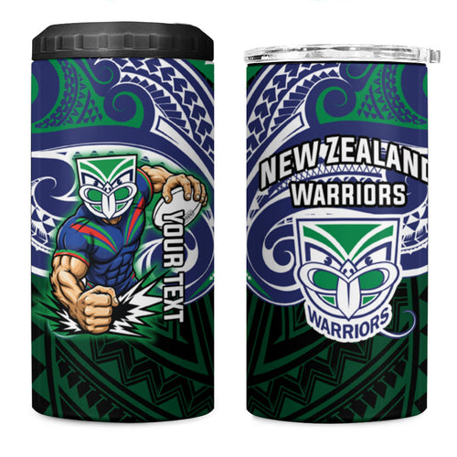 Custom New Zealand Warriors 4 in 1 Can Cooler Tumbler Maori Warrior Polynesia Islander Rugby Mascot