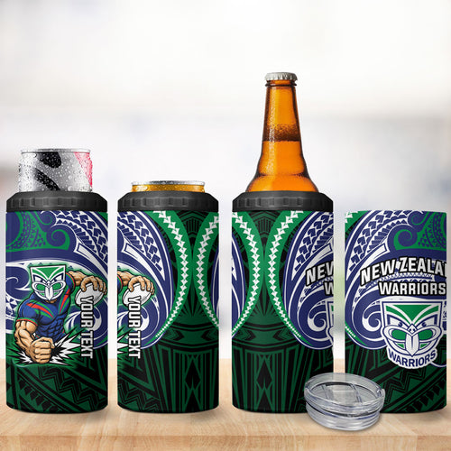 Custom New Zealand Warriors 4 in 1 Can Cooler Tumbler Maori Warrior Polynesia Islander Rugby Mascot