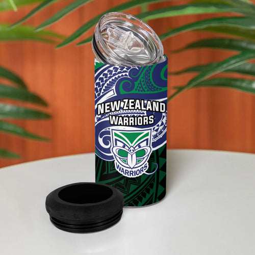 Custom New Zealand Warriors 4 in 1 Can Cooler Tumbler Maori Warrior Polynesia Islander Rugby Mascot