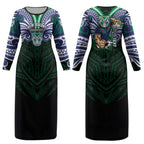 Custom New Zealand Warriors Couples Matching Long Sleeve Bodycon Dress and Hawaiian Shirt Maori Warrior Polynesia Islander Rugby Mascot