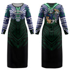 Custom New Zealand Warriors Couples Matching Long Sleeve Bodycon Dress and Long Sleeve Button Shirt Maori Warrior Polynesia Islander Rugby Mascot