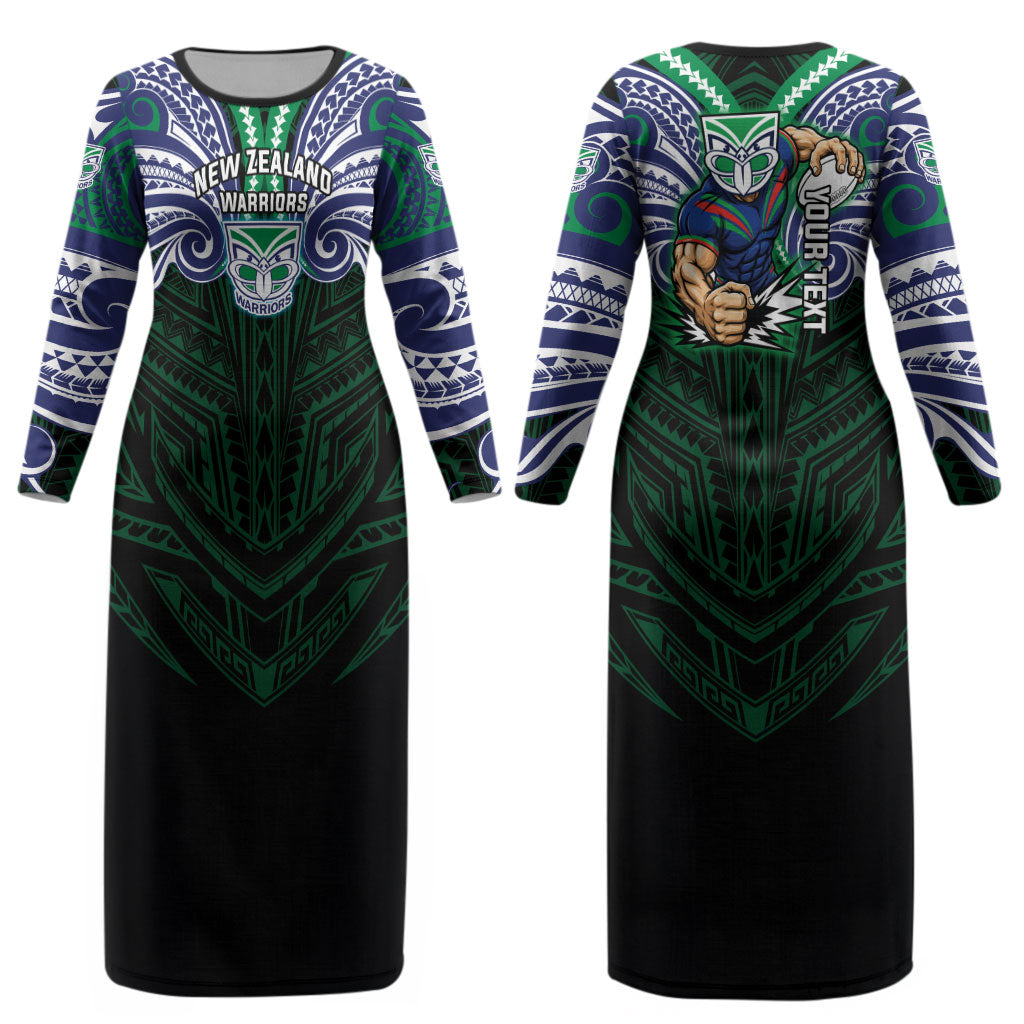 Custom New Zealand Warriors Couples Matching Long Sleeve Bodycon Dress and Long Sleeve Button Shirt Maori Warrior Polynesia Islander Rugby Mascot