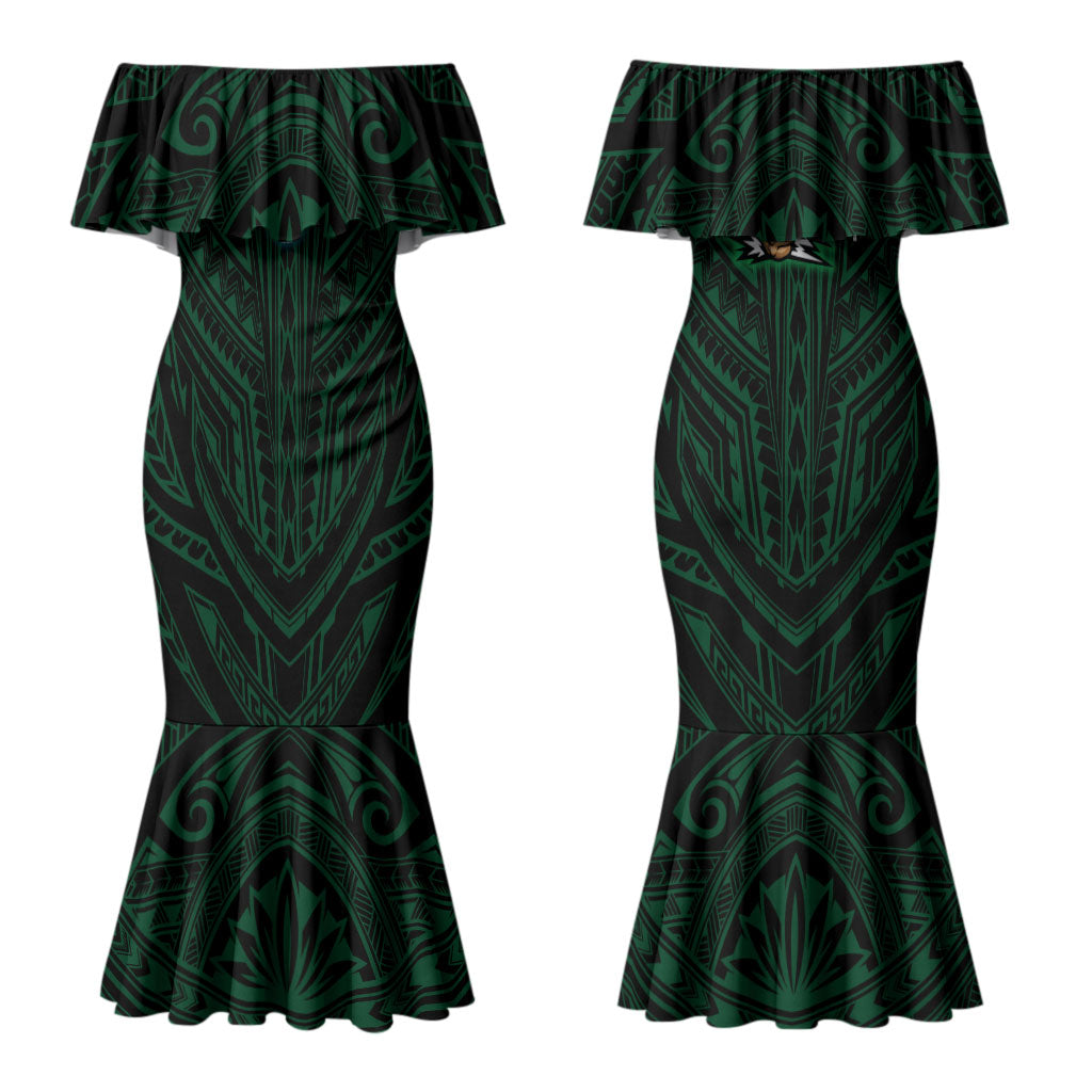Custom New Zealand Warriors Couples Matching Mermaid Dress and Hawaiian Shirt Maori Warrior Polynesia Islander Rugby Mascot