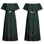 Custom New Zealand Warriors Couples Matching Off Shoulder Maxi Dress and Hawaiian Shirt Maori Warrior Polynesia Islander Rugby Mascot