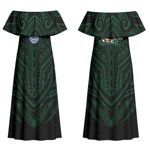 Custom New Zealand Warriors Couples Matching Off Shoulder Maxi Dress and Hawaiian Shirt Maori Warrior Polynesia Islander Rugby Mascot