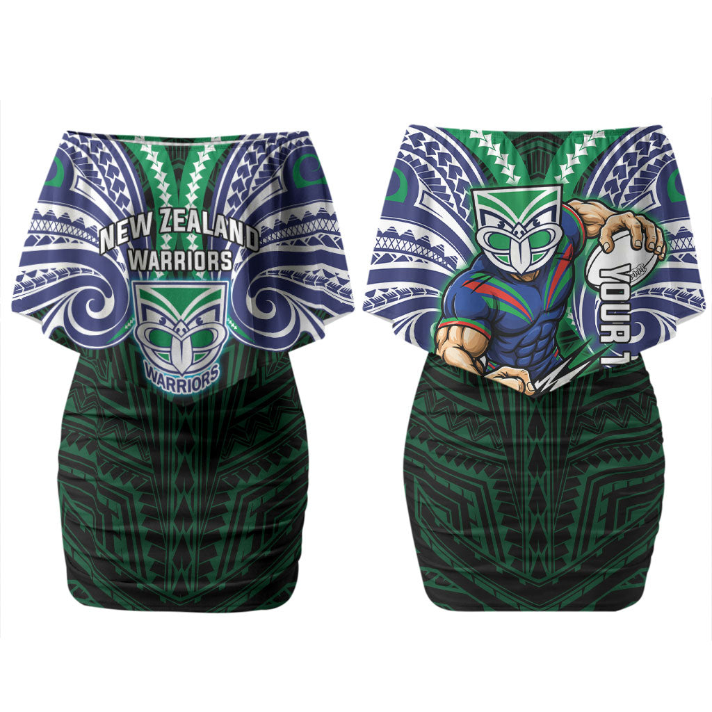 Custom New Zealand Warriors Couples Matching Off Shoulder Short Dress and Hawaiian Shirt Maori Warrior Polynesia Islander Rugby Mascot