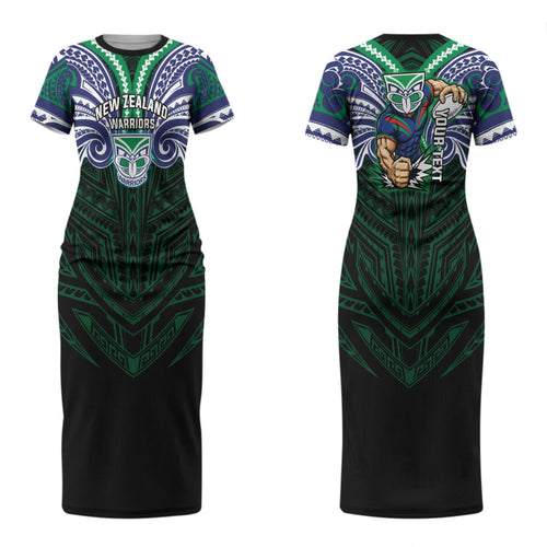 Custom New Zealand Warriors Couples Matching Short Sleeve Bodycon Dress and Long Sleeve Button Shirt Maori Warrior Polynesia Islander Rugby Mascot