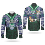Custom New Zealand Warriors Couples Matching Summer Maxi Dress and Long Sleeve Button Shirt Maori Warrior Polynesia Islander Rugby Mascot