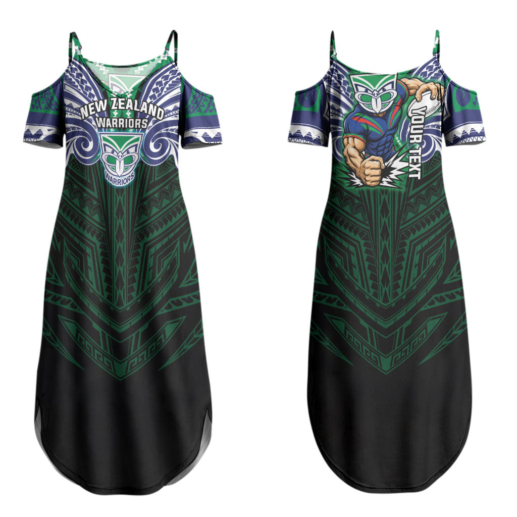 Custom New Zealand Warriors Couples Matching Summer Maxi Dress and Long Sleeve Button Shirt Maori Warrior Polynesia Islander Rugby Mascot