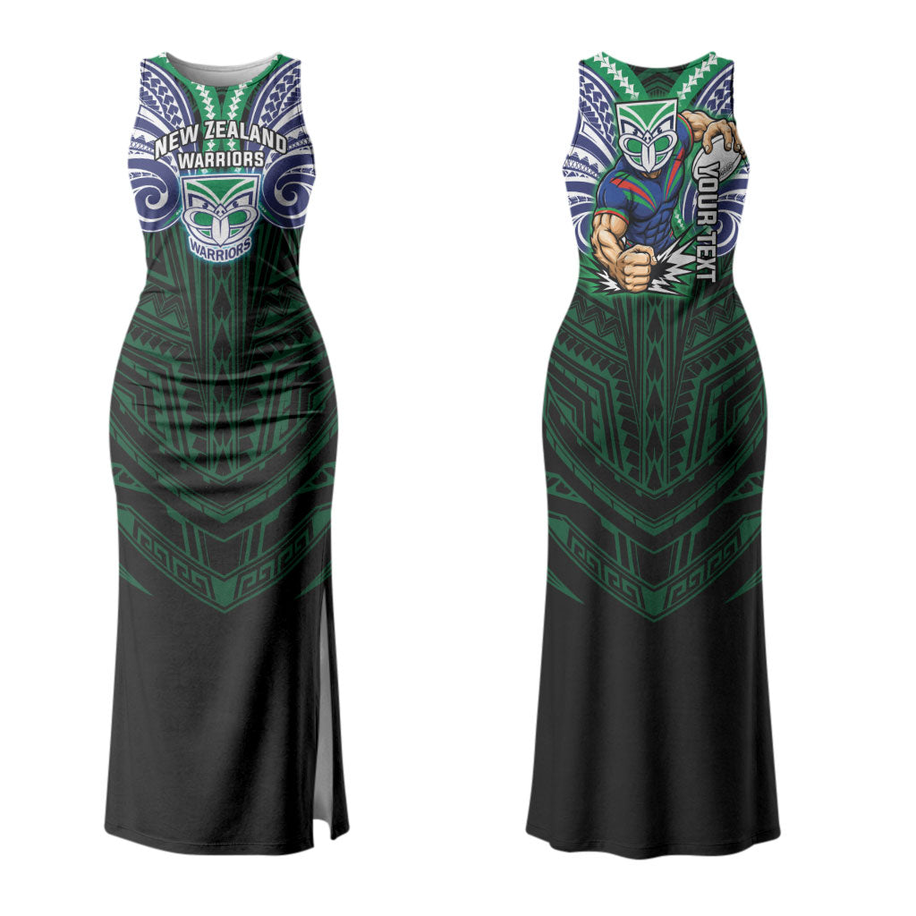 Custom New Zealand Warriors Couples Matching Tank Maxi Dress and Long Sleeve Button Shirt Maori Warrior Polynesia Islander Rugby Mascot
