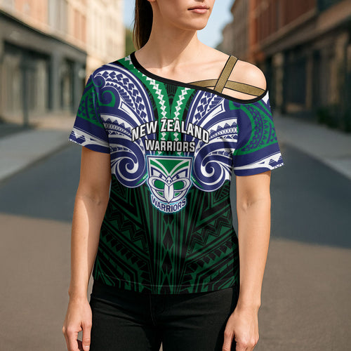 Custom New Zealand Warriors Cross Shoulder Shirt Maori Warrior Polynesia Islander Rugby Mascot