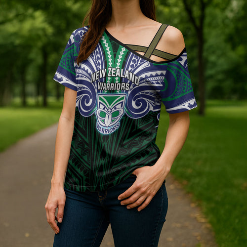 Custom New Zealand Warriors Cross Shoulder Shirt Maori Warrior Polynesia Islander Rugby Mascot