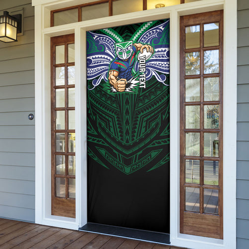 Custom New Zealand Warriors Door Cover Maori Warrior Polynesia Islander Rugby Mascot