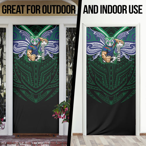 Custom New Zealand Warriors Door Cover Maori Warrior Polynesia Islander Rugby Mascot