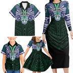 Custom New Zealand Warriors Family Matching Long Sleeve Bodycon Dress and Hawaiian Shirt Maori Warrior Polynesia Islander Rugby Mascot