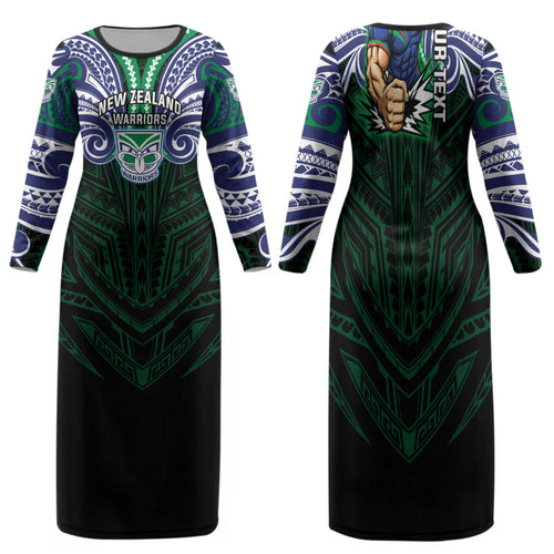 Custom New Zealand Warriors Family Matching Long Sleeve Bodycon Dress and Hawaiian Shirt Maori Warrior Polynesia Islander Rugby Mascot