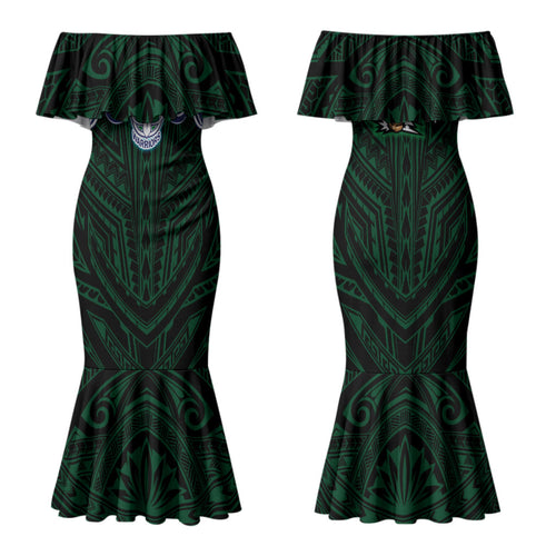 Custom New Zealand Warriors Family Matching Mermaid Dress and Hawaiian Shirt Maori Warrior Polynesia Islander Rugby Mascot