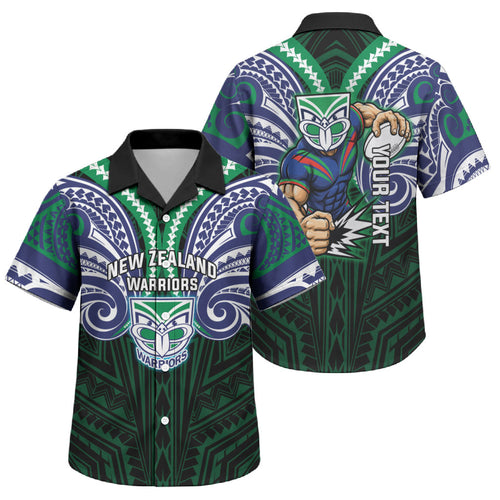 Custom New Zealand Warriors Family Matching Off The Shoulder Long Sleeve Dress and Hawaiian Shirt Maori Warrior Polynesia Islander Rugby Mascot