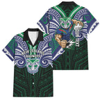Custom New Zealand Warriors Family Matching Off Shoulder Short Dress and Hawaiian Shirt Maori Warrior Polynesia Islander Rugby Mascot