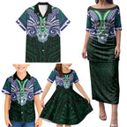 Custom New Zealand Warriors Family Matching Puletasi and Hawaiian Shirt Maori Warrior Polynesia Islander Rugby Mascot
