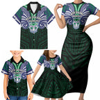 Custom New Zealand Warriors Family Matching Short Sleeve Bodycon Dress and Hawaiian Shirt Maori Warrior Polynesia Islander Rugby Mascot