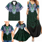 Custom New Zealand Warriors Family Matching Summer Maxi Dress and Hawaiian Shirt Maori Warrior Polynesia Islander Rugby Mascot