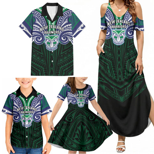 Custom New Zealand Warriors Family Matching Summer Maxi Dress and Hawaiian Shirt Maori Warrior Polynesia Islander Rugby Mascot