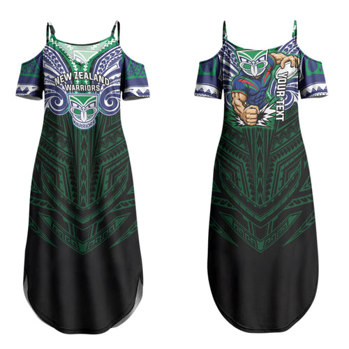 Custom New Zealand Warriors Family Matching Summer Maxi Dress and Hawaiian Shirt Maori Warrior Polynesia Islander Rugby Mascot