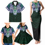 Custom New Zealand Warriors Family Matching Tank Maxi Dress and Hawaiian Shirt Maori Warrior Polynesia Islander Rugby Mascot