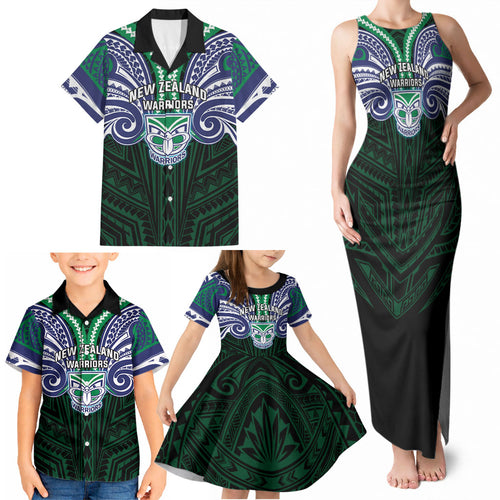 Custom New Zealand Warriors Family Matching Tank Maxi Dress and Hawaiian Shirt Maori Warrior Polynesia Islander Rugby Mascot