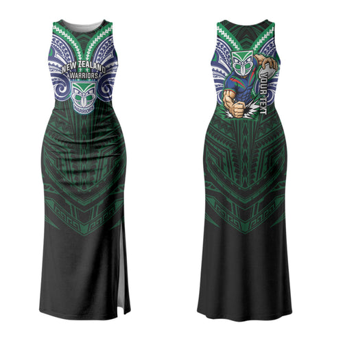 Custom New Zealand Warriors Family Matching Tank Maxi Dress and Hawaiian Shirt Maori Warrior Polynesia Islander Rugby Mascot