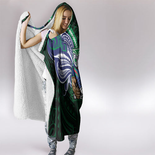 Custom New Zealand Warriors Hooded Blanket Maori Warrior Polynesia Islander Rugby Mascot