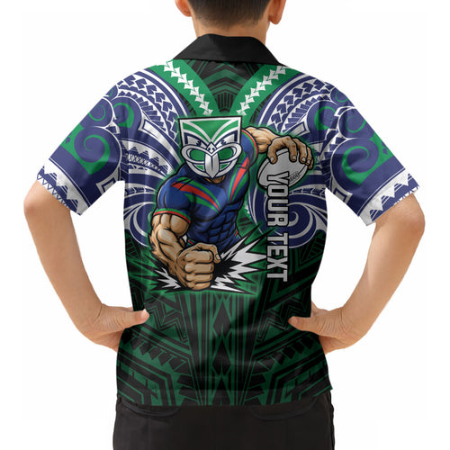 Custom New Zealand Warriors Kid Hawaiian Shirt Maori Warrior Polynesia Islander Rugby Mascot