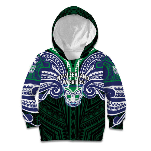 Custom New Zealand Warriors Kid Hoodie Maori Warrior Polynesia Islander Rugby Mascot
