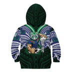 Custom New Zealand Warriors Kid Hoodie Maori Warrior Polynesia Islander Rugby Mascot