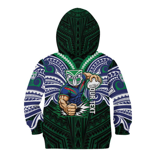 Custom New Zealand Warriors Kid Hoodie Maori Warrior Polynesia Islander Rugby Mascot