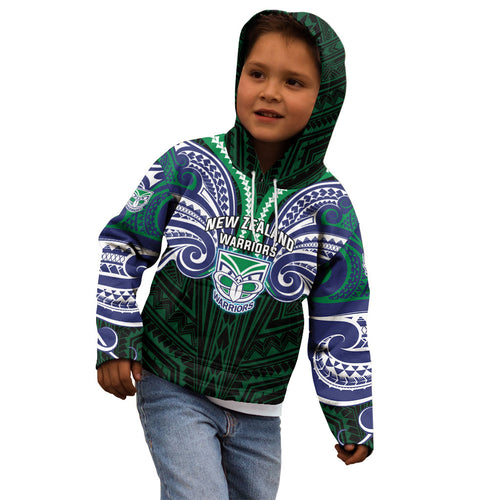 Custom New Zealand Warriors Kid Hoodie Maori Warrior Polynesia Islander Rugby Mascot