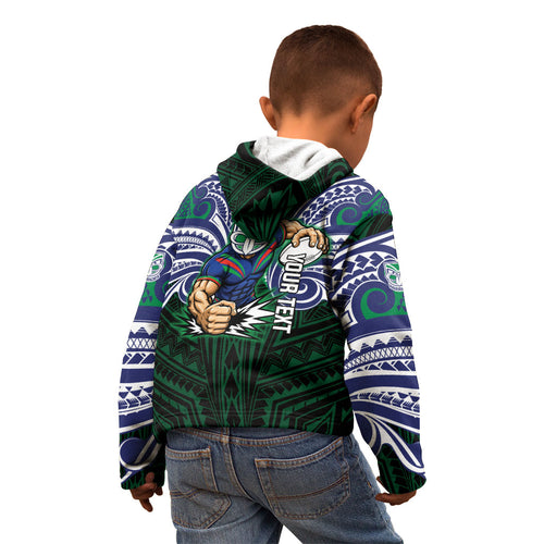 Custom New Zealand Warriors Kid Hoodie Maori Warrior Polynesia Islander Rugby Mascot