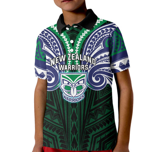 Custom New Zealand Warriors Kid Polo Shirt Maori Warrior Polynesia Islander Rugby Mascot
