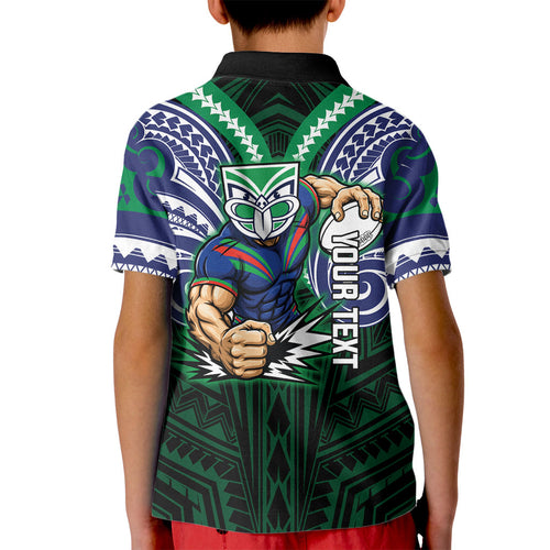 Custom New Zealand Warriors Kid Polo Shirt Maori Warrior Polynesia Islander Rugby Mascot