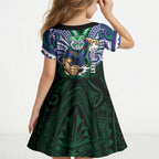 Custom New Zealand Warriors Kid Short Sleeve Dress Maori Warrior Polynesia Islander Rugby Mascot