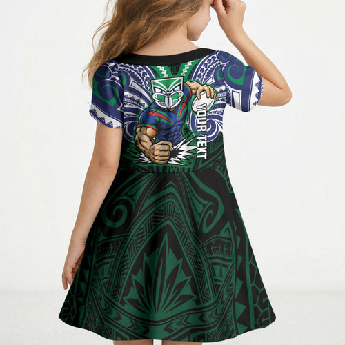 Custom New Zealand Warriors Kid Short Sleeve Dress Maori Warrior Polynesia Islander Rugby Mascot